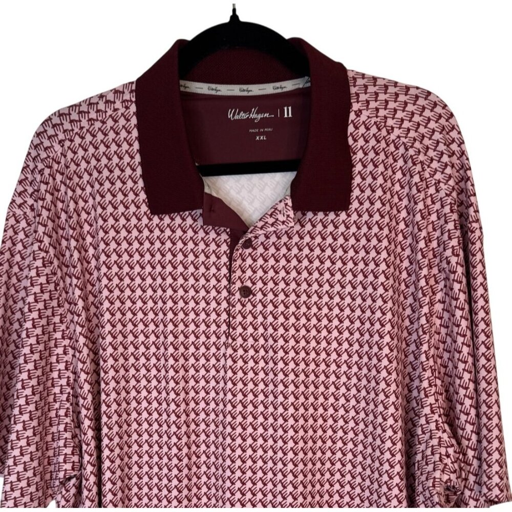 NWT Walter Hagen Men's XXL Houndstooth Pink Polo Shirt Golf Tee Time Print - Picture 6 of 16
